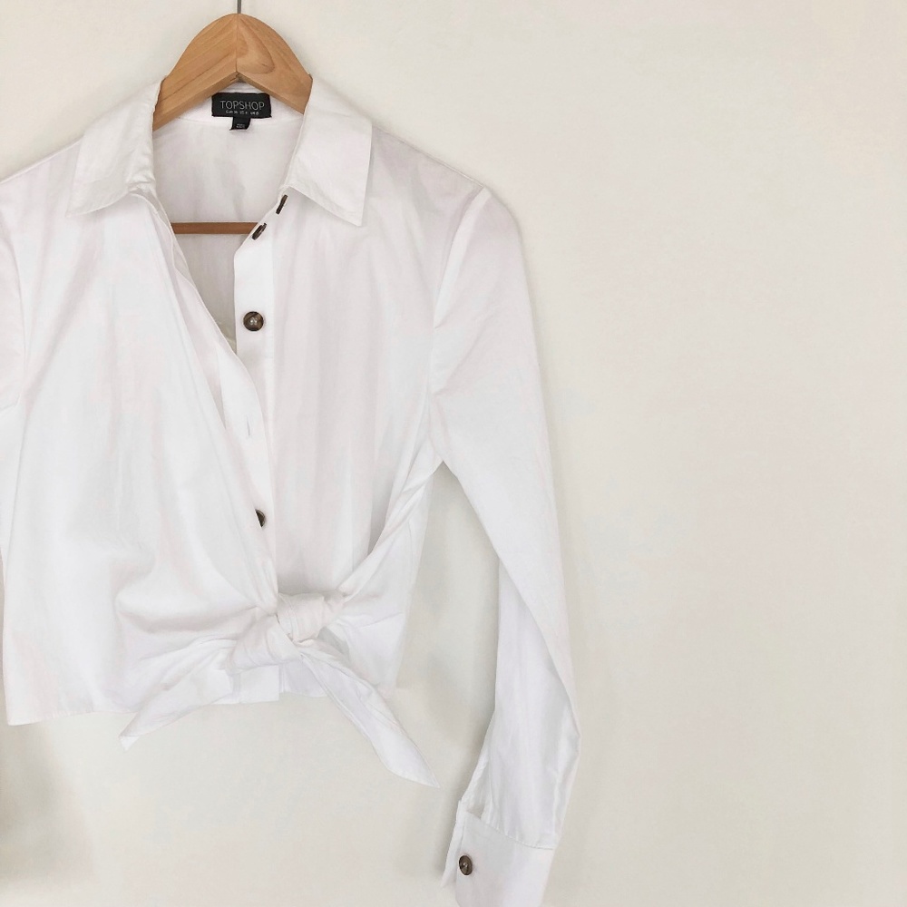 Topshop buttoned shirt and front cross-tie bow